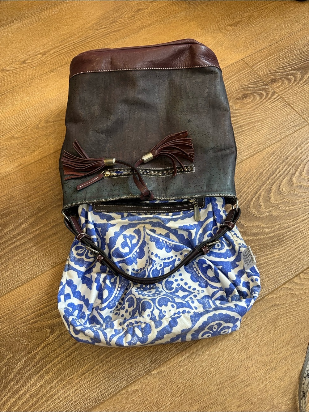 ROK Cork Julia HoboTwo-Tone Cork & Leather Shoulder Bag with Tassel Accent - Picture 8 of 12